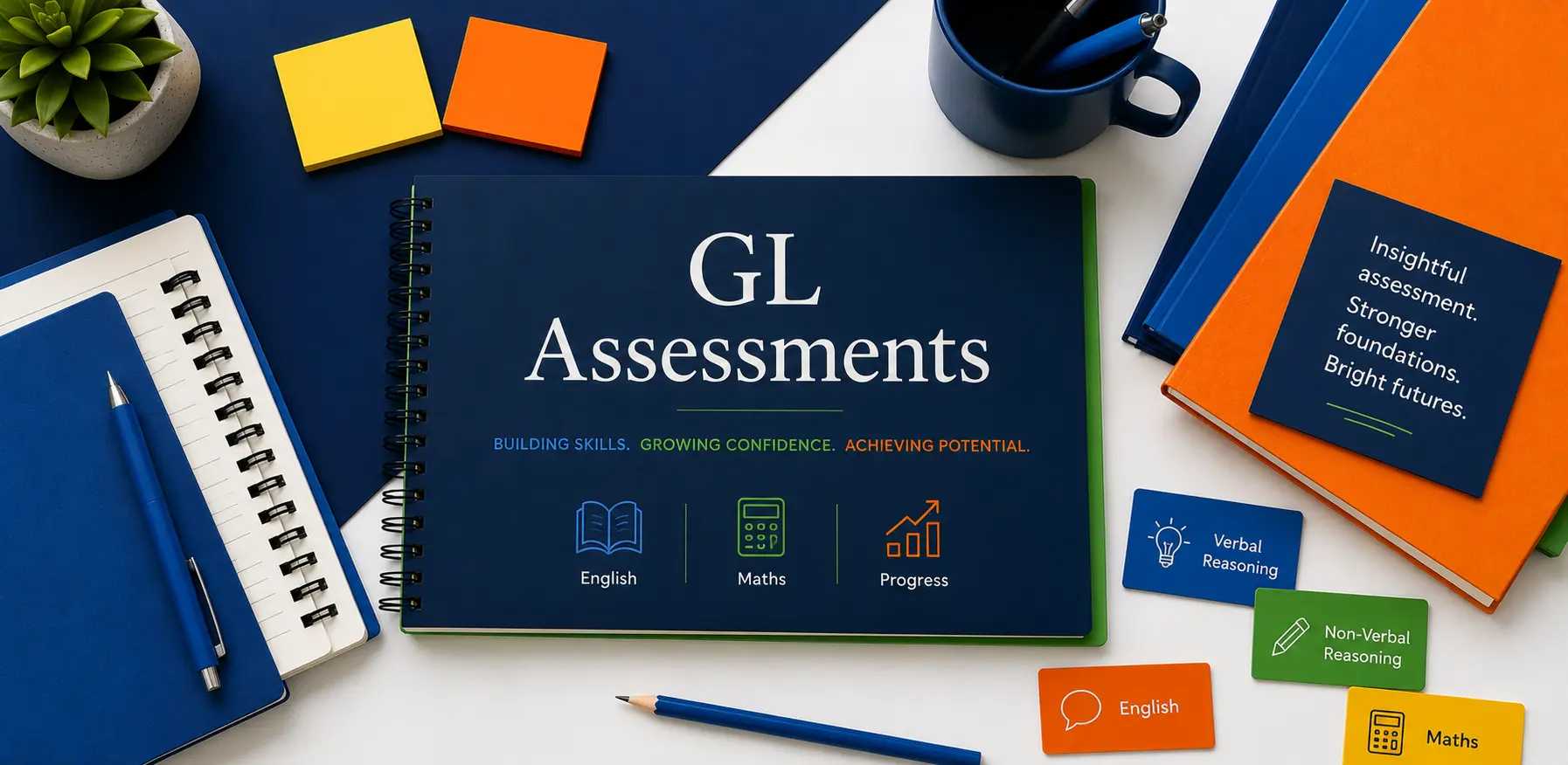 GL Assessments tuition infographic highlighting personalised English and Maths support, reasoning skills and confidence building to prepare children for GL Assessments.