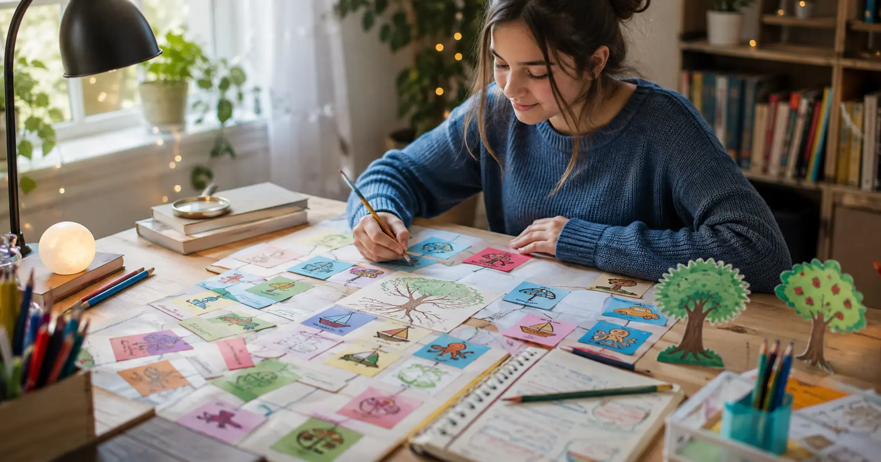 Teenager learning morphology through creative drawing and word family activities to strengthen spelling and confidence.